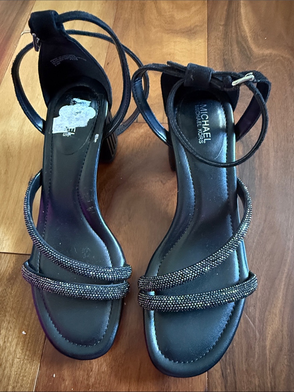 Michael Kors Black Embellished Strappy Block Heel Sandals